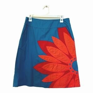 Boden 100% Cotton Blue Flower Applique A-Line Skirt